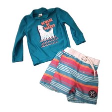 Oshkosh Bgosh Boys Swim Set Size 24m Rash Guard Top Trunks Shark Beach Ocean 2pc