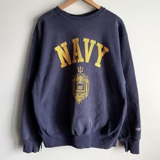 Vintage 90s Thrashed Distressed Navy Reverse Weave Style Crewneck Sweatshirt XL