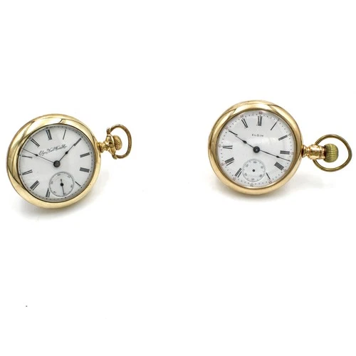 Antique Elgin 18s 15j-17j Grades 82-27 Mens Pocket Watches Lot of 2 #WB4283-5