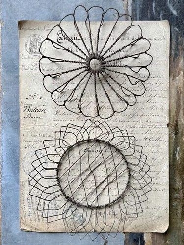 Antique French Twisted Wire Trivet And Wire Gathering Basket Bowl Lot - product listing photo