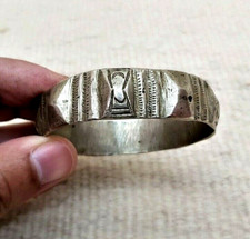 Antique African Silver Color Moroccan Berber Bracelet Tuareg Tribal Cuff Ethnic