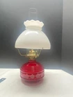 Vintage Red Red Oil Lamp with White Milk Glass Shade