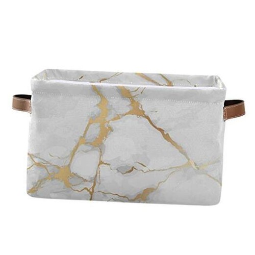 White Gold Marble Storage Basket Bin Large Fabric Toys Storage Cube Box with
