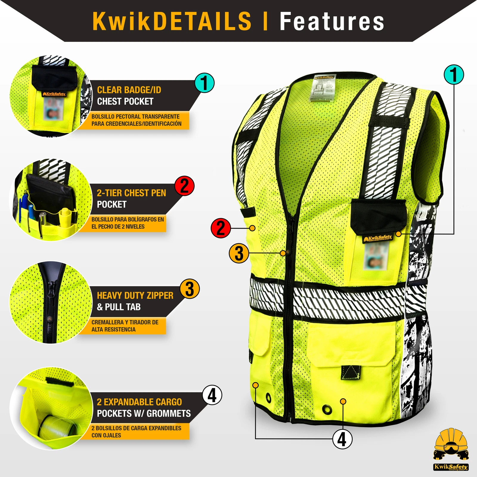 KwikSafety RoadBOSS PREMIUM | Truck Tread Design | Hi Visibility Safety Vest image 4