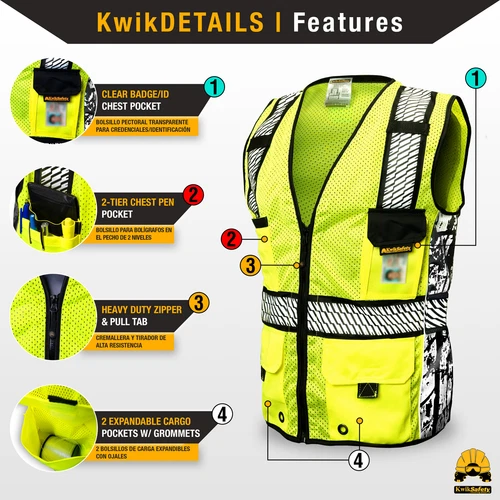 KwikSafety RoadBOSS PREMIUM | Truck Tread Design | Hi Visibility Safety Vest image 4