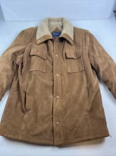 VTG L The Men's Shop JCPenney Brown Suede Sherpa Lined Mid length Coat. Rancher