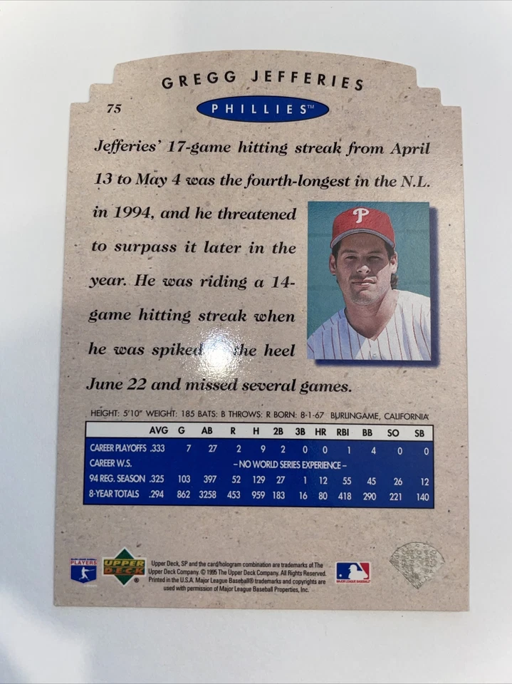 Gregg Jefferies 75 Upper Deck SC150 - Image 2 of 2