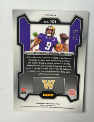 2024 Prizm Draft Picks MICHAEL PENIX JR RC Purple Prizm 17/75 #101