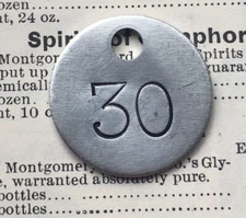 Number 30 Tag Aluminum Metal Numbered Keychain Stamped Token Fob Check