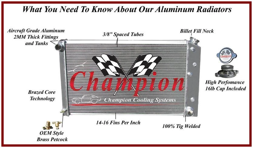 Pontiac Grand Am 1973 1974 1975 3 filas núcleo Champion refrigeración radiador de aluminio Foto 4 de 4