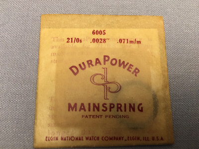 Elgin DuraPower Factory Mainspring for 21/0s No. 6005 .0028 .071 m/m  Alloy NOS
