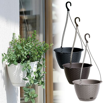 Easy Fill Round Plastic Garden Wall Hanging Basket Flower Plant Pots  Planter Set | eBay