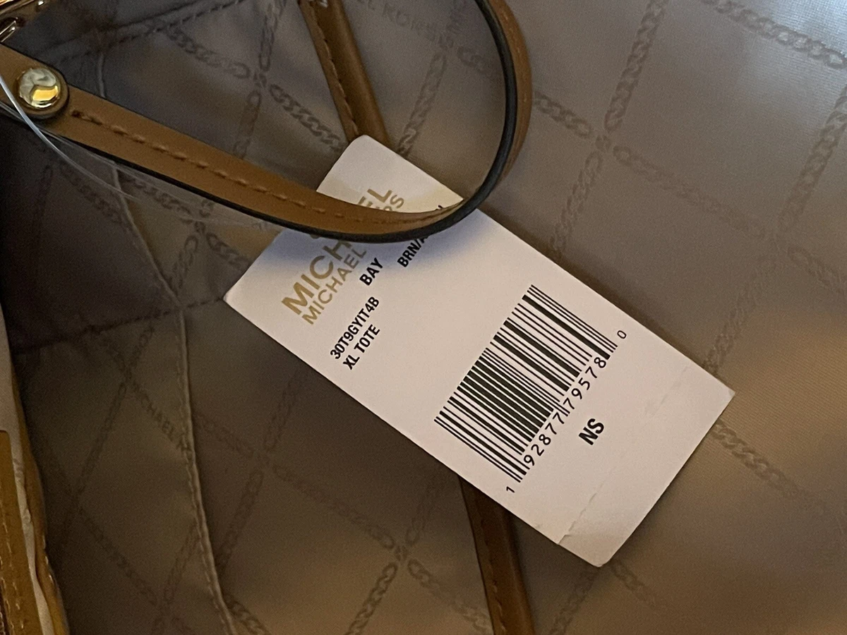 Michael Kors Signature Bay Tall Tote Signature Brown Logo Print W Acorn Trim