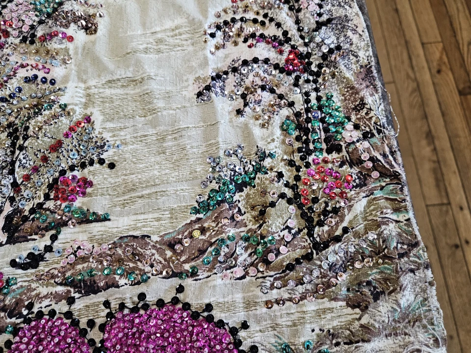 Tapiz vintage con lentejuelas a mano 36x24 bordes sin terminar Foto 4 de 4