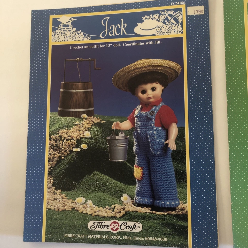 (Lot of 2) Fibre Craft JILL and JACK 1989 Bed Doll Crochet Pattern FMC 186 187 - Image 2 of 3