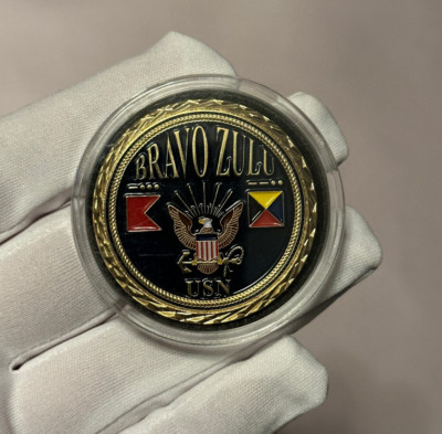 US Navy Service Bravo Zulu ''Well Done'' United States Flag Challenge Coin