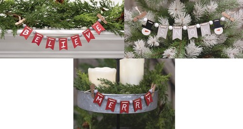 Merry Believe Snow Mini Wood Banners w/Beads Christmas Choice of ONE NWT - 第 1/7 張圖片