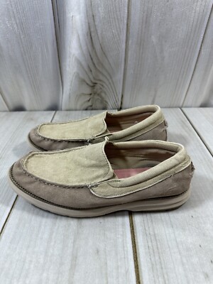 SKECHERS BOAT LEATHER CANVAS LOAFER MEN 10 SHOES SAND TONE 