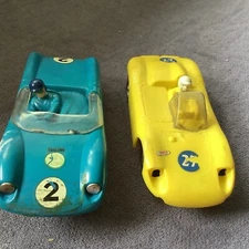 vintage eldon 1/32 scale slot cars One Yellow One Blue Used Tested