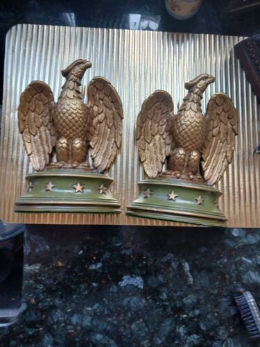 Paar Vintage Sexton USA Gussmetall American Eagle Buchstützen grün & gold Sterne M1