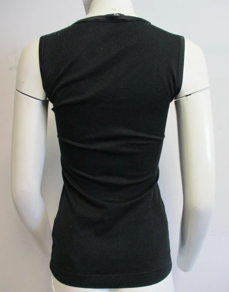 DOLCE & GABBANA Camiseta sin mangas con volantes delanteros algodón negro seda talla 38 Foto 3 de 4