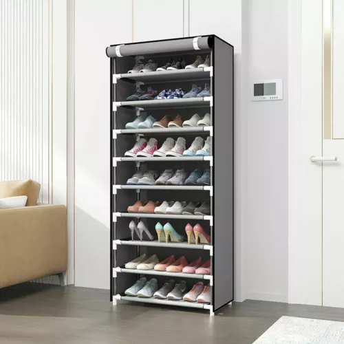 Shoe Rack 10 Layers 9 Shelf Shoes Standing Cabinet Storage Organizer Dustproof - Picture 10 of 12
