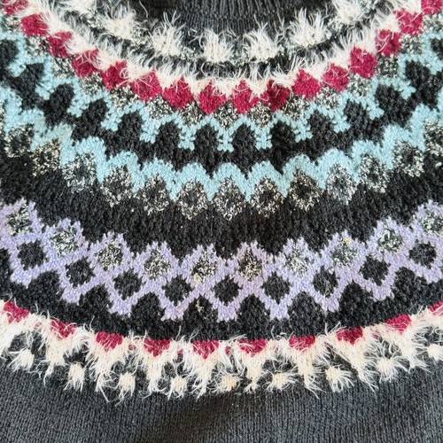 Maglione Girocollo J. Jill Taglia M Petite Nero Multicolore Fair Isle Misto Cotone - Foto 4 di 9