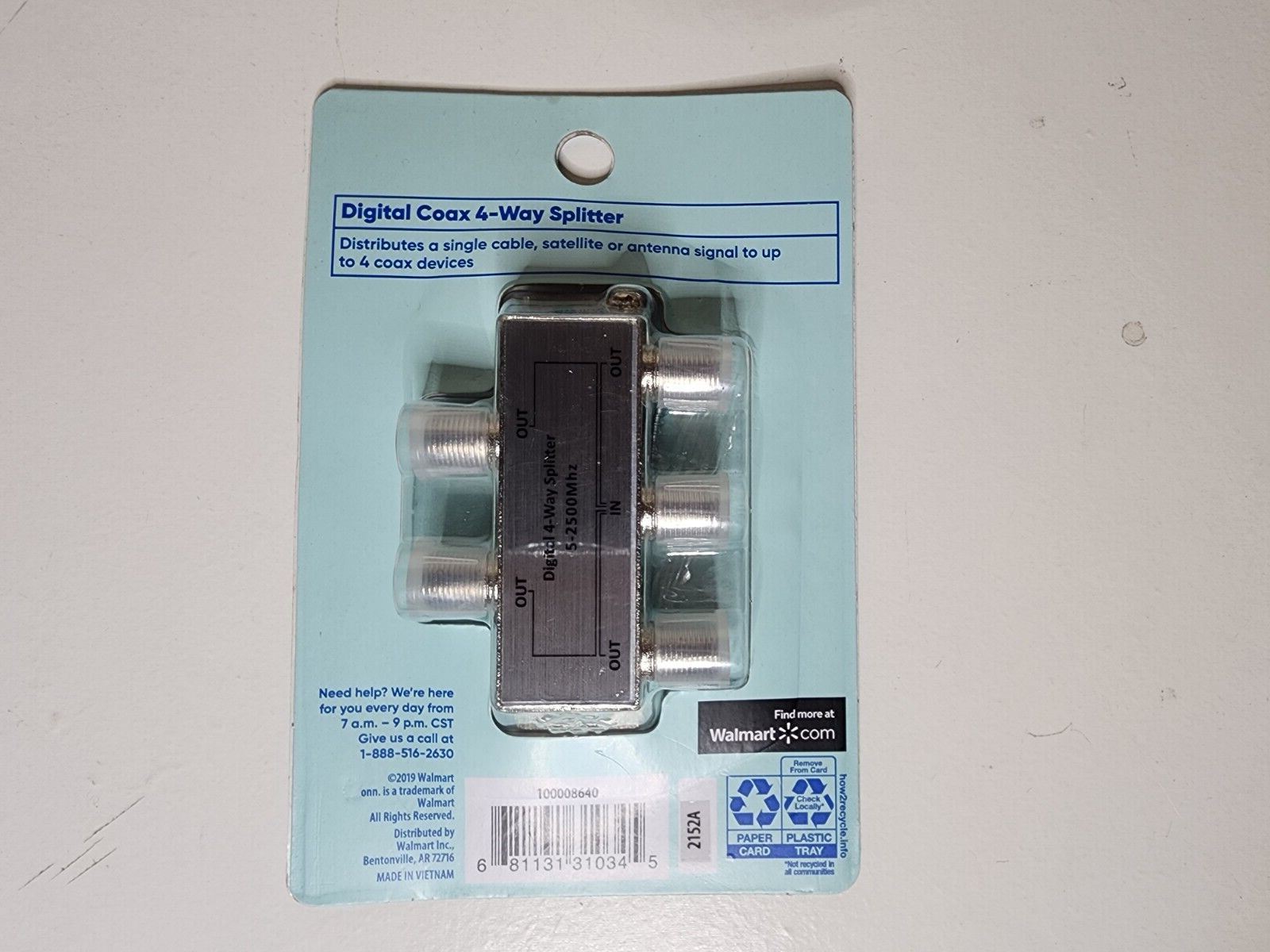 Onn Watch Digital Coax 4-Way Splitter NEW