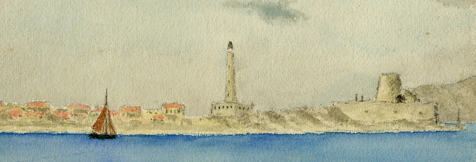 Antique Drawing-View on a lighthouse on Sicily-Anonymous-1897 - Image 3 of 4