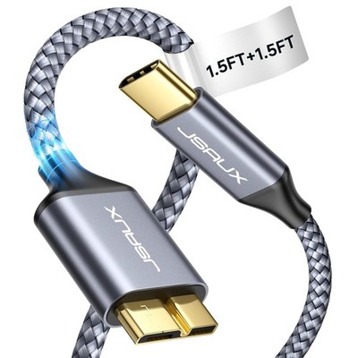 JSAUX 10Gbps USB C auf Micro B Festplattenkabel (0.5m+0.5m) Typ C 3.1 zu Micro B