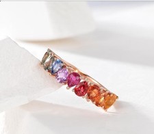 Dainty Rainbow Sapphire Promise Ring Pear Cut Gradient Wedding  Easter day gift