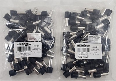Lot of 2 The Install Bay FRL4BK Black Barrel 4 AWG Copper Ferrules - 50 per bag