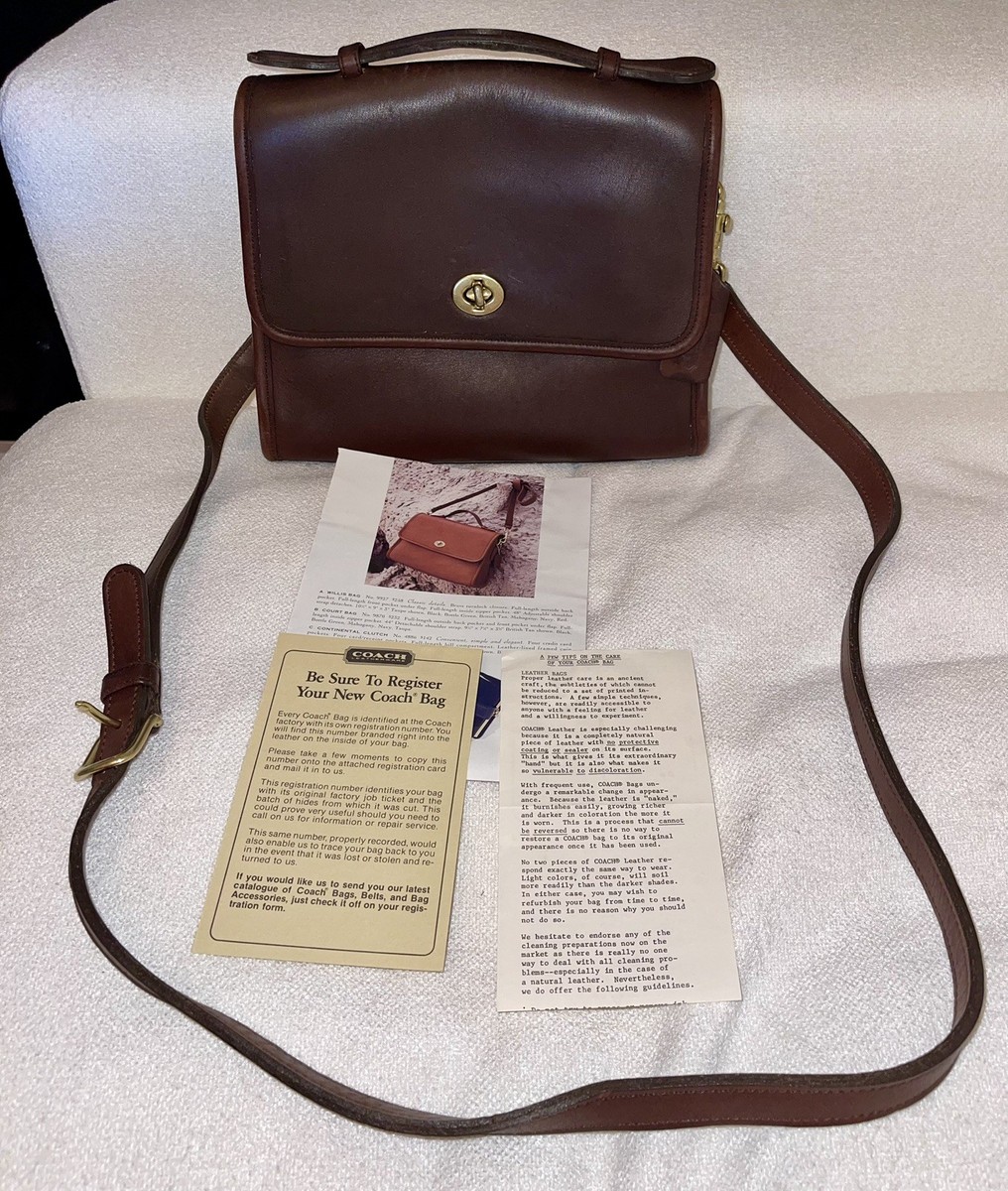 Vintage Coach Court #9870 Bag Black Currant Burgundy with Brass
