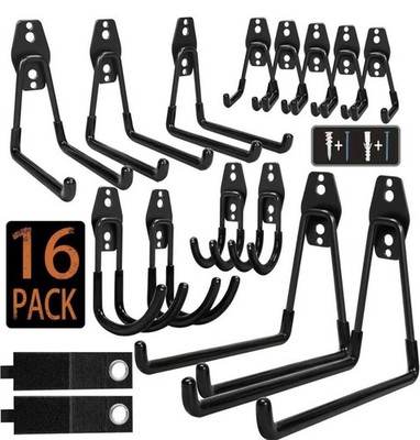 16 Pack Anti-Slip Coating, Heavy Duty Wall Mount Hooks for Hanging Bike, Ladder