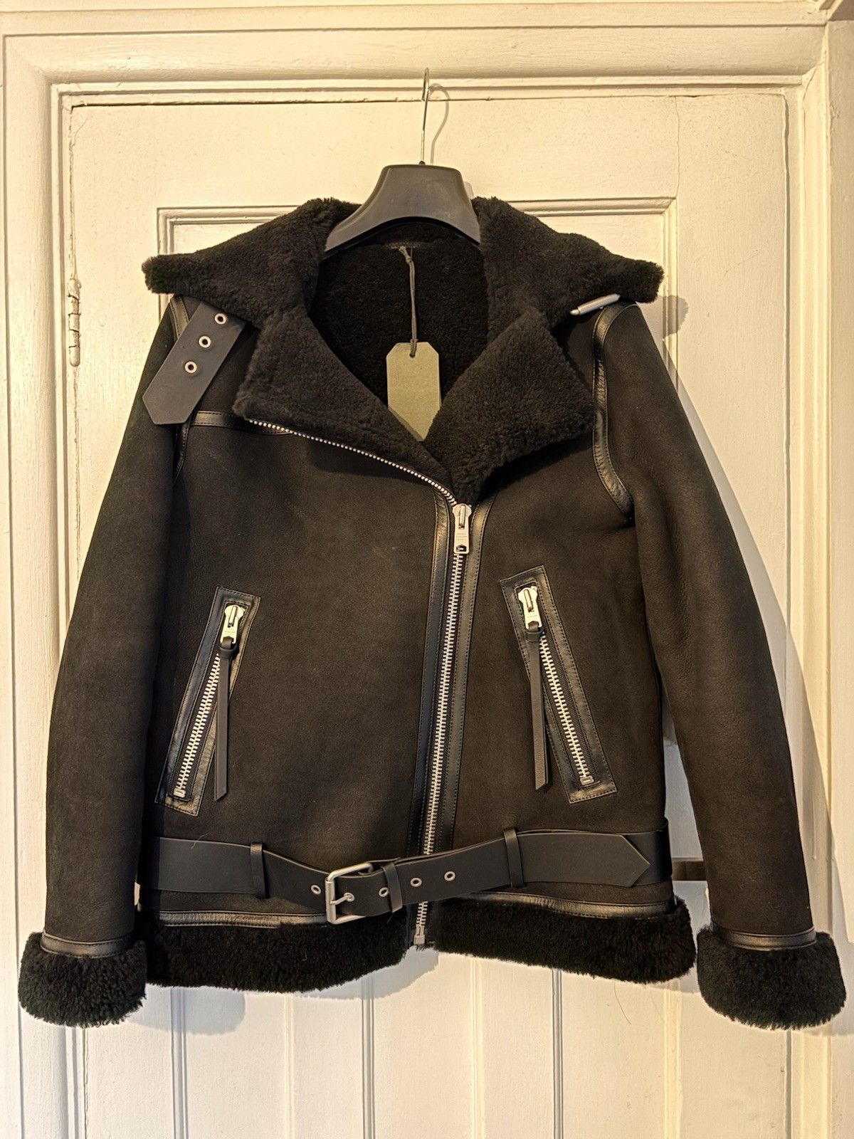 All Saints Rei Shearling Coat - Black - Size Medium - Brand New - RRP £899