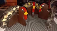 3 Hand Crafted Hand Painted Wooden Turkeys