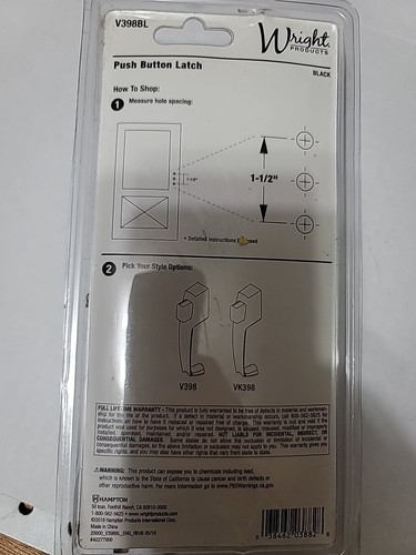 Cerradura interior de pestillo de puerta de tormenta Wright V398BL puerta de 3/4 a 1-1/4" - Imagen 2 de 3