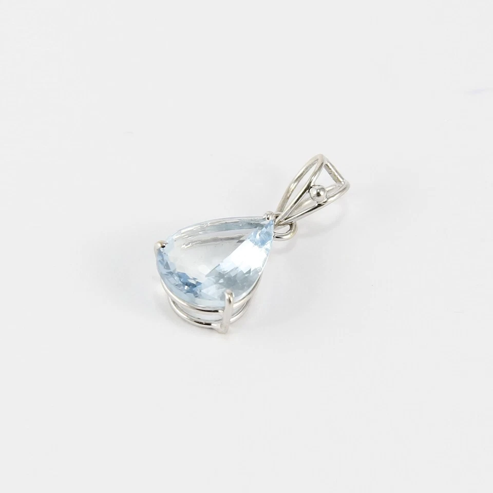 18K Weiss Gold Aquamarin Anhänger Zacken Fassung März Geburtsstein Anhänger O586 - Bild 2 von 4