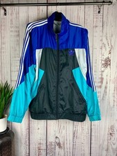 adidas Originals Windbreaker Jacket Large Blue Black 90s Trefoil Spell Out
