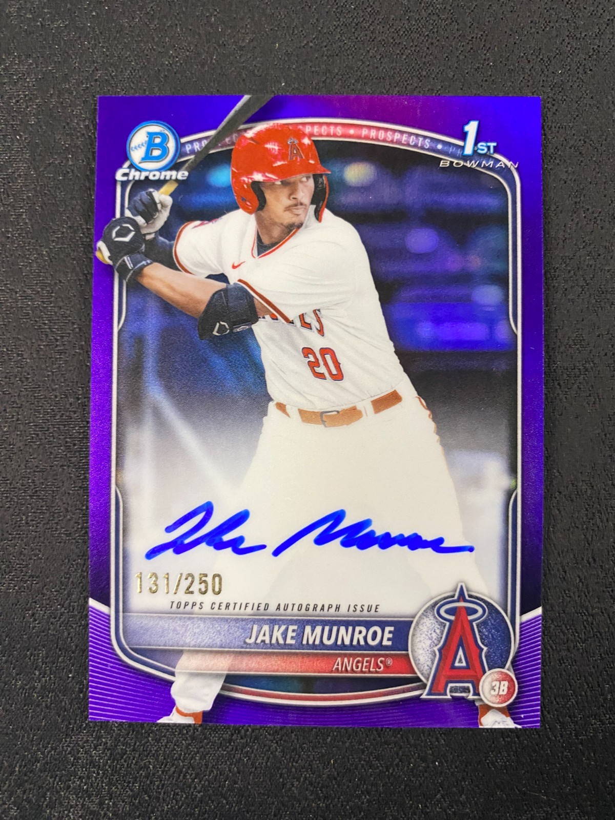 2025 Bowman Draft Jake Munroe Chrome Auto Purple Refractor 1st /250 Angels e353