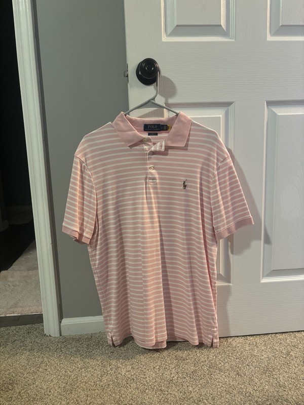 Pink and white men’s polo size large