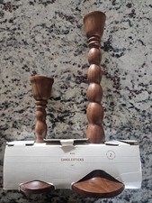 Hearth  Hand with Magnolia Brown Wood Candlestick Set for Taper Candles