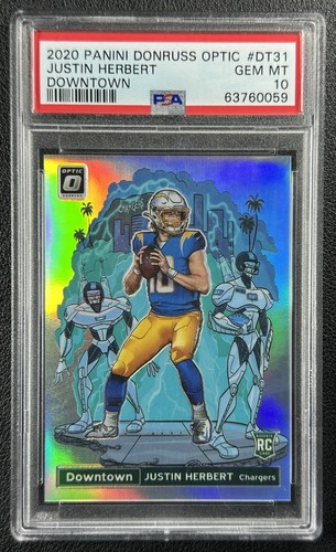 JUSTIN HERBERT PSA 10 2020 PANINI DONRUSS OPTIC ROOKIE DOWNTOWN PRIZM SSP RC