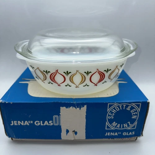 Vintage Schott & Gen Mainz Jena 1 3/4 Liter Casserole Serving Dish Onion Design