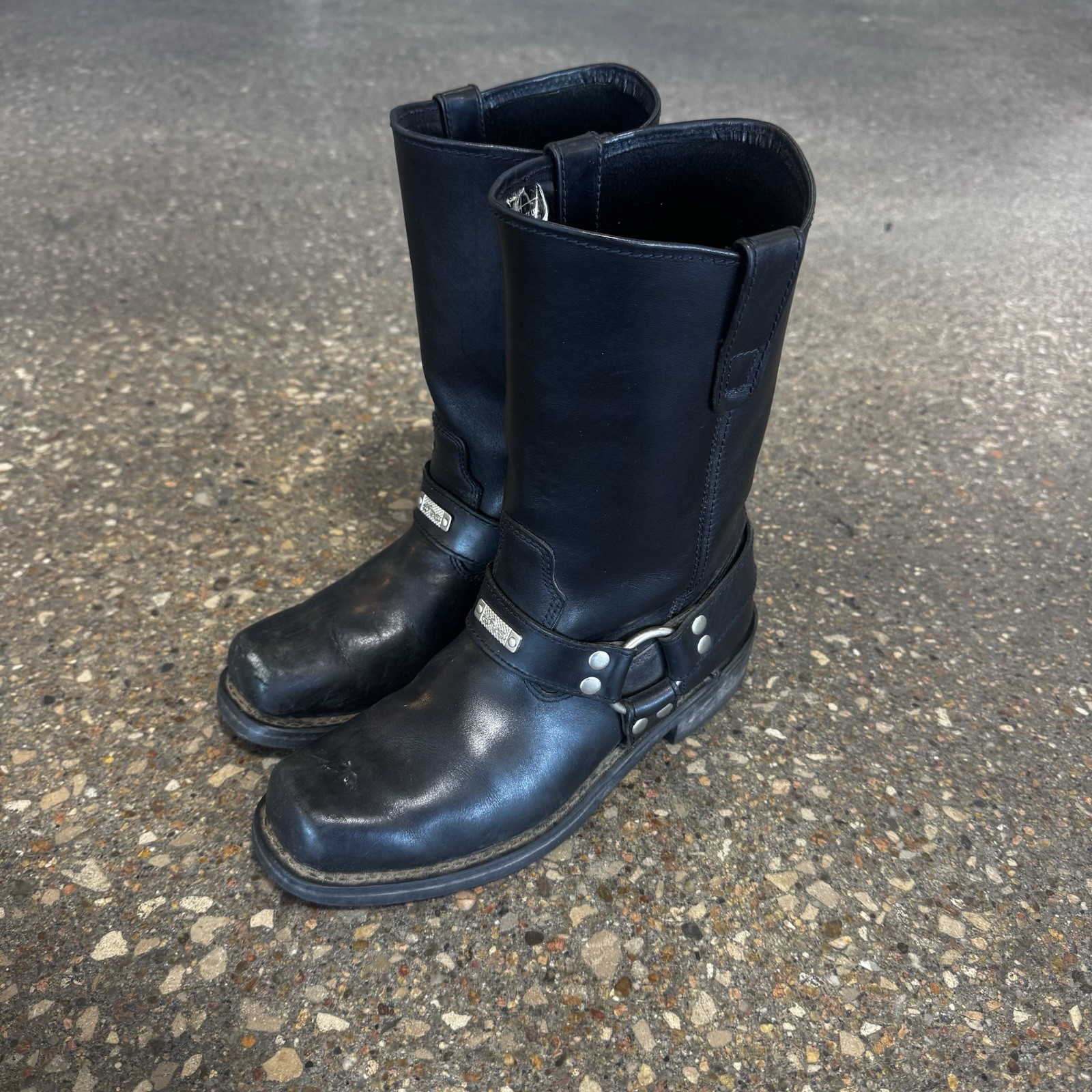 Easy Rider Harness Boots Mens Black Leather Motorcycle Biker Pull On Size 8 US