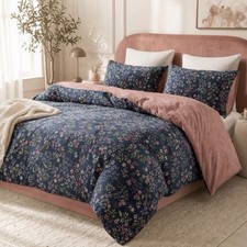 NEW Anthropologie Blue Floral Cotton Boho Queen Size Bedding Duvet Sham Set