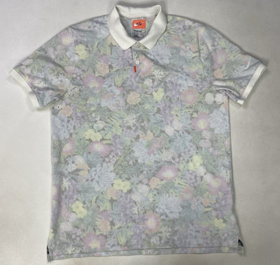 Nike Dri-Fit All Over Floral Polo Shirt Men Slim Large White CI8978 900