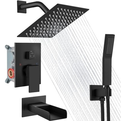 Rain Shower System Tub Shower Faucet Set Square Rainfall Waterfall Shower Hea...