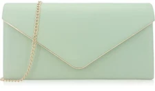 Vegan Leather Envelope Clutch Bag Classic Dressy Purse Foldover Evening Mint