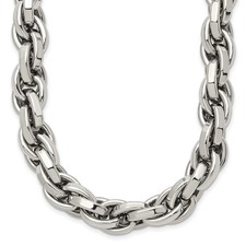 Stainless Steel Polished 24 inch Oval Link Necklace
